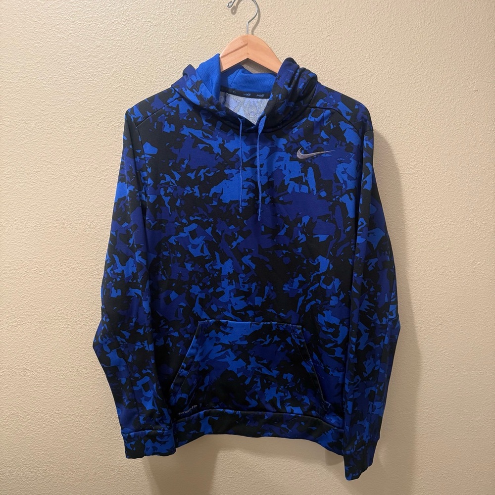 Men’s Large Nike Therma-Fit Blue Black Camo Camouflage Long Sleeve Hoodie